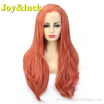 Orange Color Front Lace Wholesale Price Wigs Cosplay Or Party Natural Long Straight Free Part Lacefront Synthetic Ladies Hair